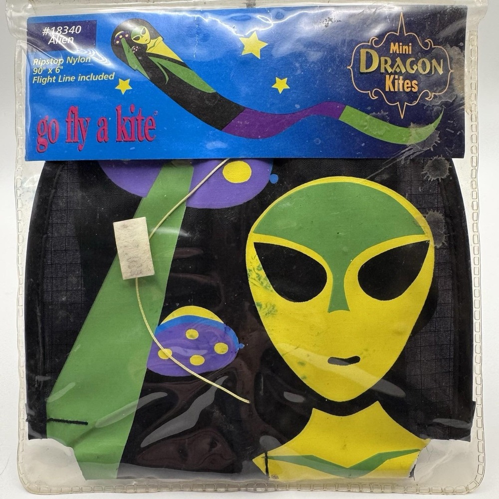 VTG NOS 1998 Go Fly a Kite Mini Dragon Alien 6ft Ripstop Nylon Space UFO #18340